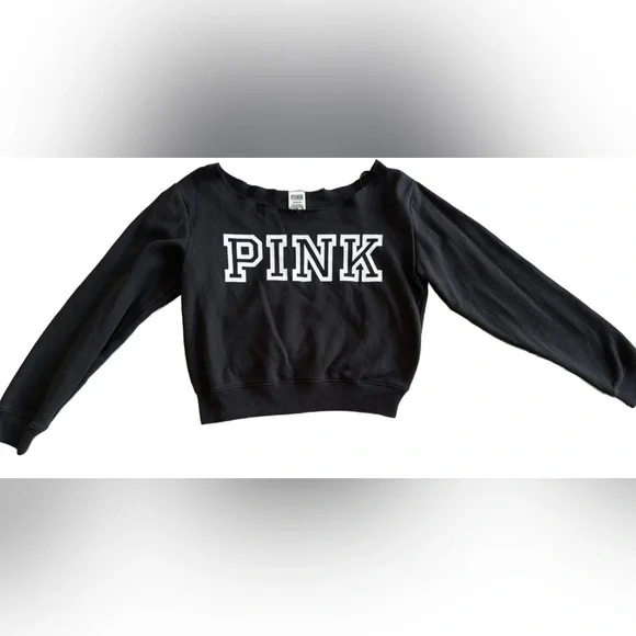 Victoria's Secret Black Off-Shoulder Sweater with White Lettering - Picture 1 of 4